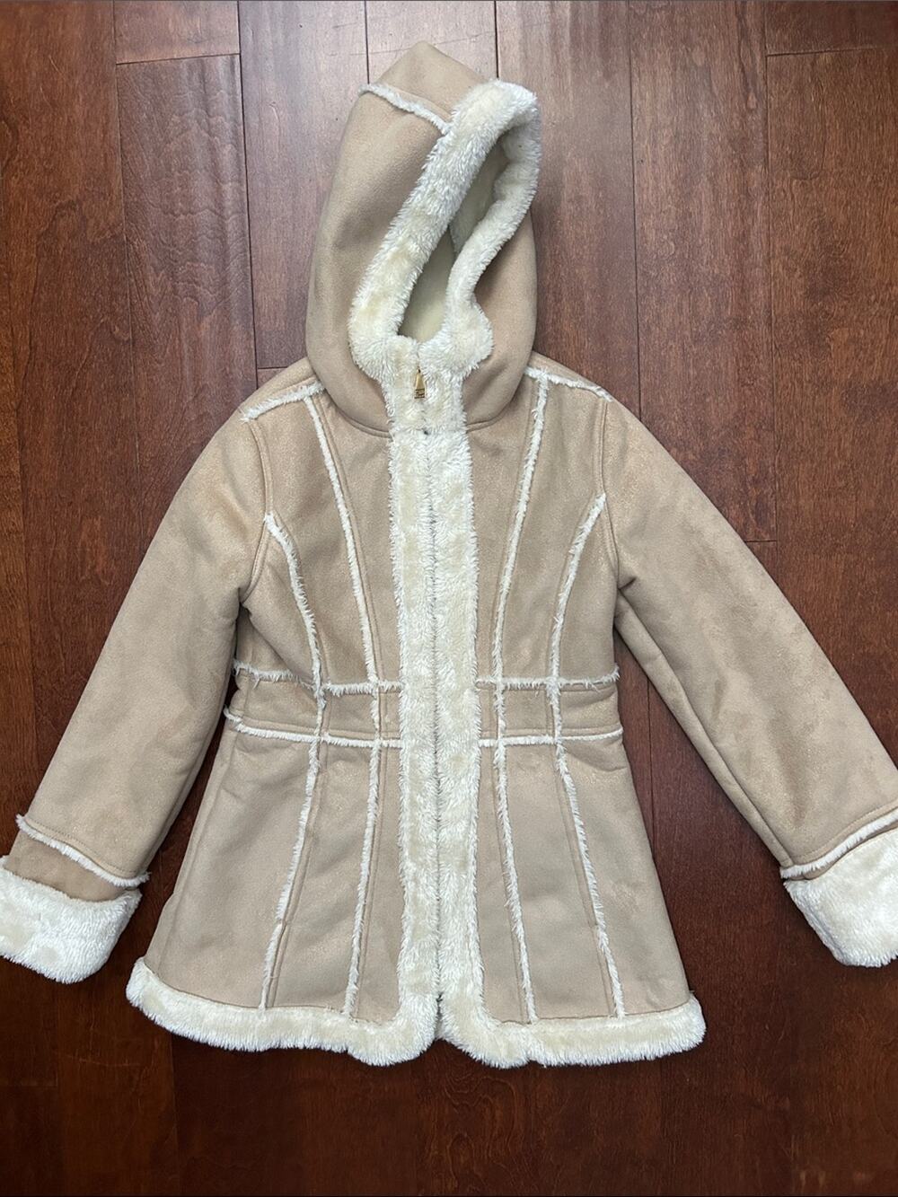 Hawke & Co. Kids Faux Suede & Shearling Hooded Coat, Sparkling Beige, Size 10/12
